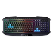 Teclado Gamer Genius Scorpion K215 Qwerty Español Color Negro Con Luz De 7 Colores