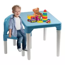Mesa Com Cadeira Infantil Educativa Azul Dinossauros