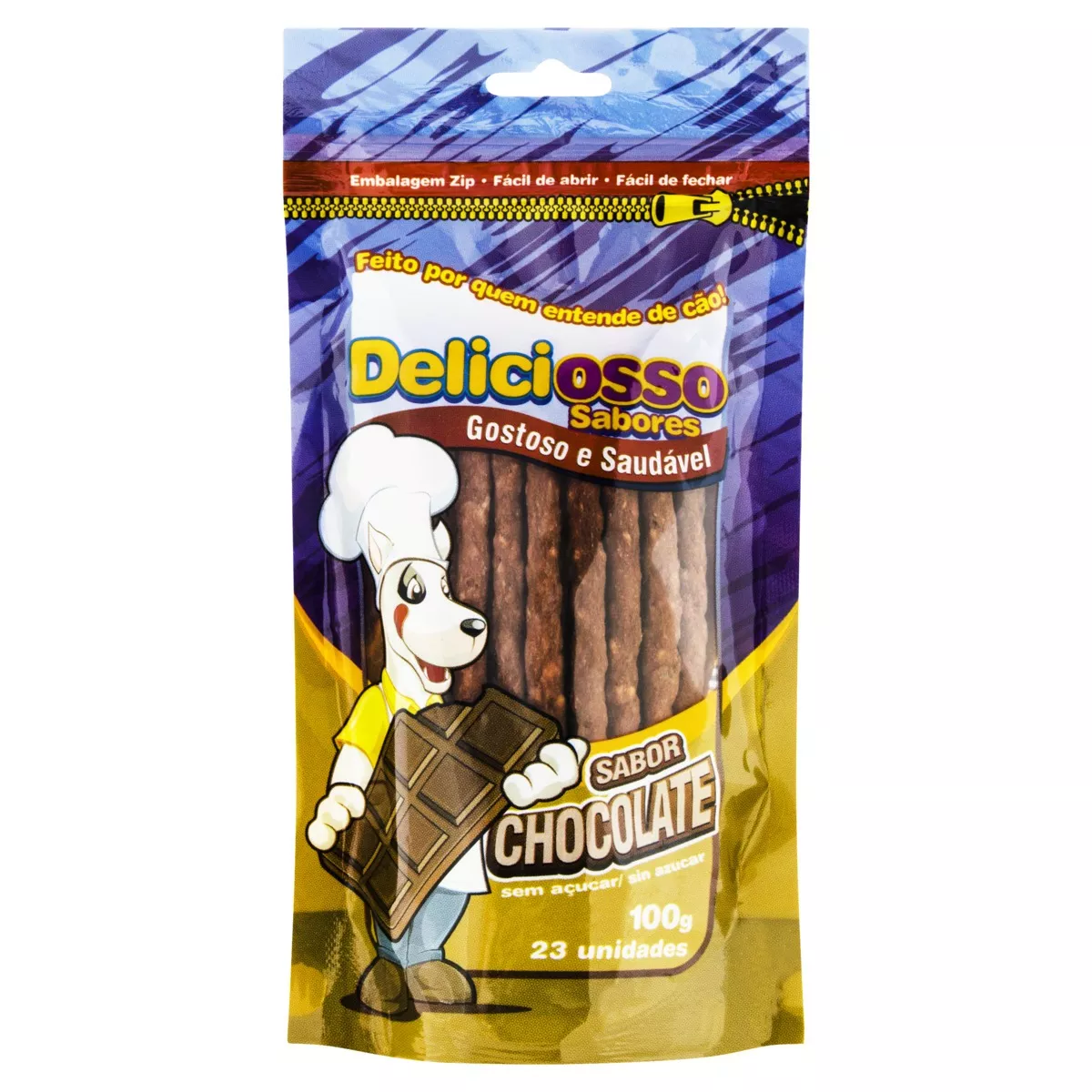 Palito Mastigável Fino Para Cães Adultos Chocolate Deliciosso 100g 23 Unidades