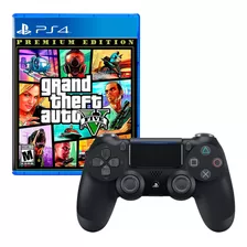 Mando Playstation 4 Dualshock Negro + Grand Theft Auto V Gta