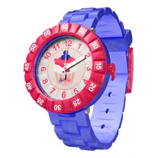 Reloj Flik Flak Purpelita Para Niños De Silicona Zfcsp044 Color De La Malla Azul Color Del Bisel Rojo Color Del Fondo Gris