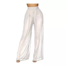 Pantalón Transparente Malla Tipo Overol Mono Pierna Ancha 