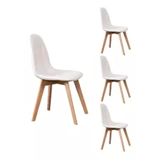 Pack 4 Silla Eames Capitone Madera Blanca Comedor 