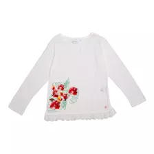 Polera Brodri Y Flores Algodón Invierno Niña Blanco