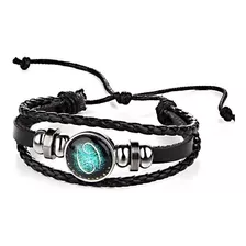 Pulsera Del Zodíaco Cáncer Cuero Y Metal Calidad Premium