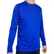 Camisa Com Proteção Uv Lisa Manga Longa Azul - Raju