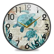 Chic Vintage Ocean Sea Turtles Fish Map Print Reloj De...
