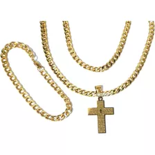 Crucifixo Pai Nosso+ Cordão 60 Cm+ Pulseira Italiano Banhado