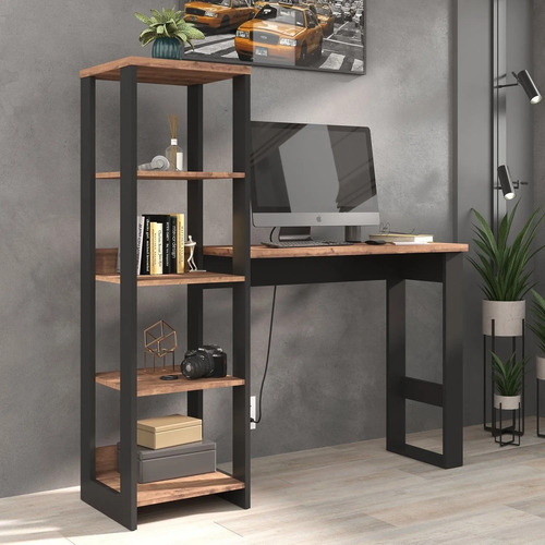 Escrivaninha Industrial Com Torre Preto/solanum