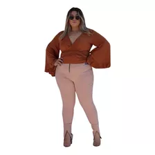 Conjunto Cropped E Calça Roupas Femininas Moda Plus Size 