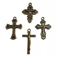20 Crucifixos Sortidos Pingente Bijuteria Metal Ouro Velho