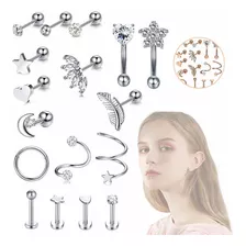 17pzs Piercing Aretes Oreja Cartílago Amor Acero Inoxidable 