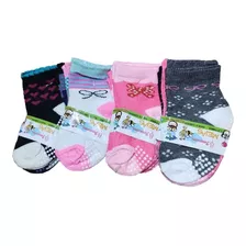 Meia Antiderrapante Bebê Feminino Kit 6 Pares