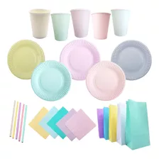 Kit Plato Vaso Sorbete Servilleta Bolsita Pastel Surtido