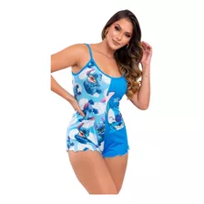 Pijama Feminino Macaquinho Lilo Stitch Blusa E Short Doll