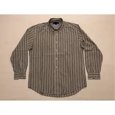 Camisa Tommy Hilfiger Rayada Talle L Manga Larga Bco/gris