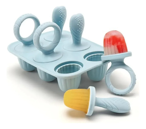 Forma Picolé Mordedor Silicone Bebê 6 Peças Azul