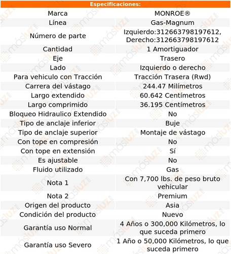 (1) Amortiguador Tras Gas-magnum F-150 Heritage Ford Rwd 04 Foto 3