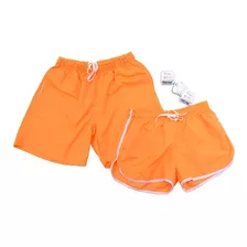 Bermuda Moda Praia Laranja Kit Casal 2 Peças Super Promoção