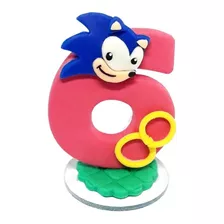 Vela Biscuit Aniversário Tema Jogo Sonic 3 4 5 6 7 8 9 Anos