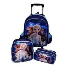 Kit Mochila Infantil Frozen Anna Elsa Rodinhas Bolsa Menina