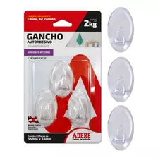 Kit 3 Gancho De Parede Transparente Médio Resistente 2kg 