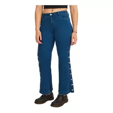 Jeans 5 Bolsillos Palazzo Con Botones - 73130642