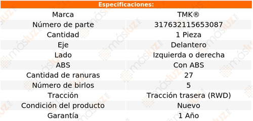 1- Maza Delantera Izq/der Con Abs M37 V6 3.7l 12/13 Tmk Foto 2