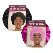 Kit 02un Touca Cetim Colorida Preta E Rosa Munila