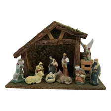 Pesebre Navideño 10 Figuras Casita De Madera