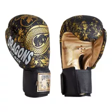 Guantes De Boxeo / Muay Thai / Kick Negros Dragones Dorados