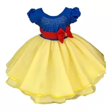 Vestido Fantasia Infantil Branca De Neve C/ Laço Promoção