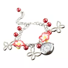 Pulseira Floral Com Relógio