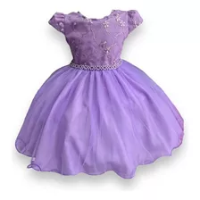 Vestido Infantil Com Renda Lilás Luxo - 1.2.3.4