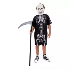 Fantasia Esqueleto Infantil Halloween Com Foice Brinquedo