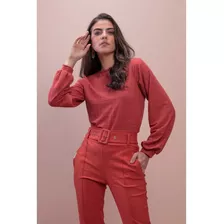 Blusa Rosa Xoque Manga Longa Fofa Tom Terroso Linda Xadrez