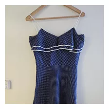 Vestido Vintage Azul A Lunares Reciclado Talle M Sin Mangas