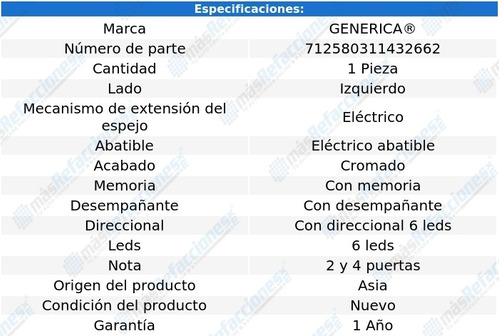 Espejo Izquierdo Elect Crom C/desemp C/direcc Mark Lt 06-08 Foto 2