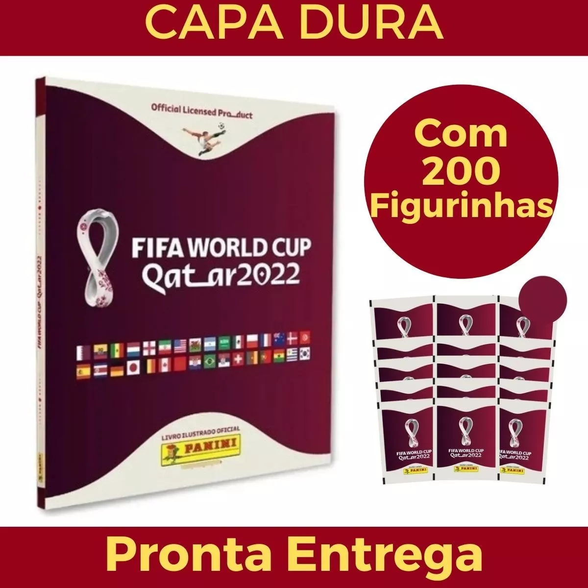 Álbum Capa Dura Copa Do Mundo 2022 Oficial + 200 Figurinhas