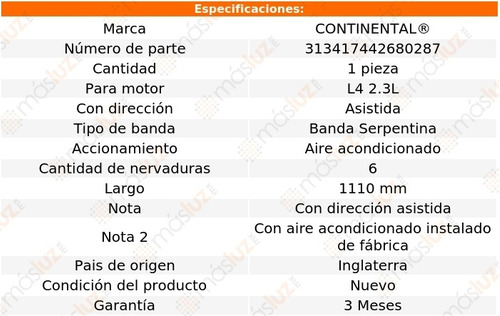 Banda 1110 Mm Acc Topaz L4 2.3l 86/87 Continental A/a Foto 5