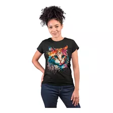 Camiseta Feminina Gato Colorido Cat Pet Estampa Premium Dtf