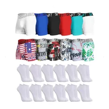 Kit 12 Unidades Cuecas Box Boxer + 12 Pares De Meias Revenda