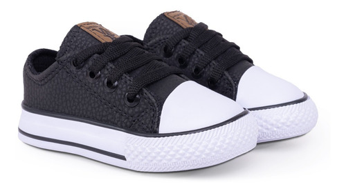 Zapatillas Bajas Cordón Bebes Niños Eco Cuero Negro 17 - 26
