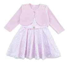  Vestido Festa Bebe Menina Com Bolero Kit Luxo Paraiso