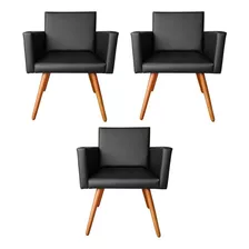 Kit 3 Poltronas Vitoria Courino Lançamento - Kasa Sofa 