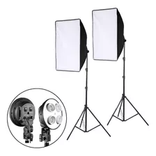 Kit 2 Softbox 50x70 P/4 Lâmpadas Bivolt + Tripé