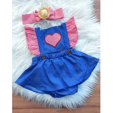 Vestido Roupa Body Romper Bebe Menina Xadrez Arraial 