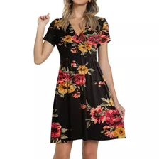 Vestido De Mujer Casual Manga Corta Estampado Floral Cuello