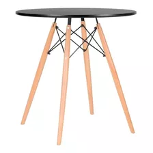 Mesa Eames Tampo Redondo Mdf 70cm Empório Tiffany Preto