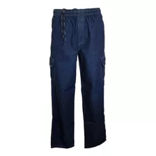 Calça Jeans Masc Cargo Elástico E Cordão 100% Algodão 36a 60